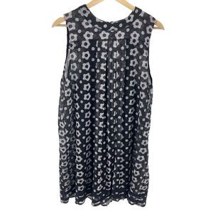 Nina Leonard Womens Floral Dress Zip Lined Mini Sleeveless Pleated Black Small